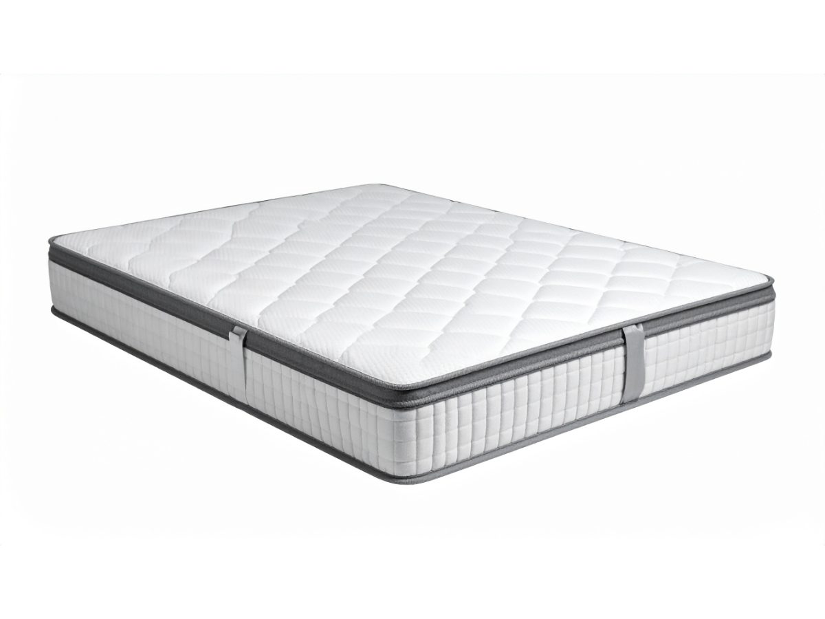 A quilted pillow-top mattress with a grey side border, shown on its own.